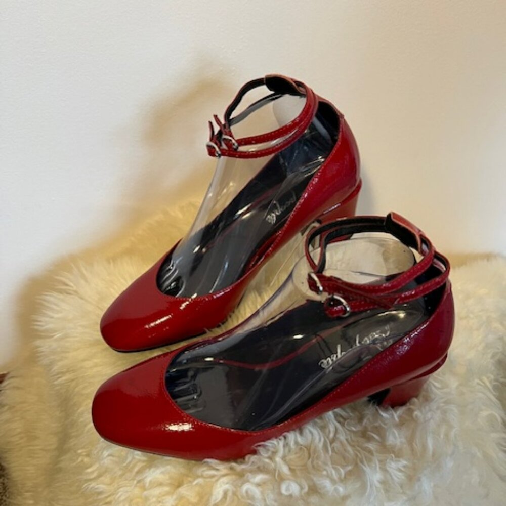 Free People Lana Block Heel Pumps, Red, Size 38 (8)